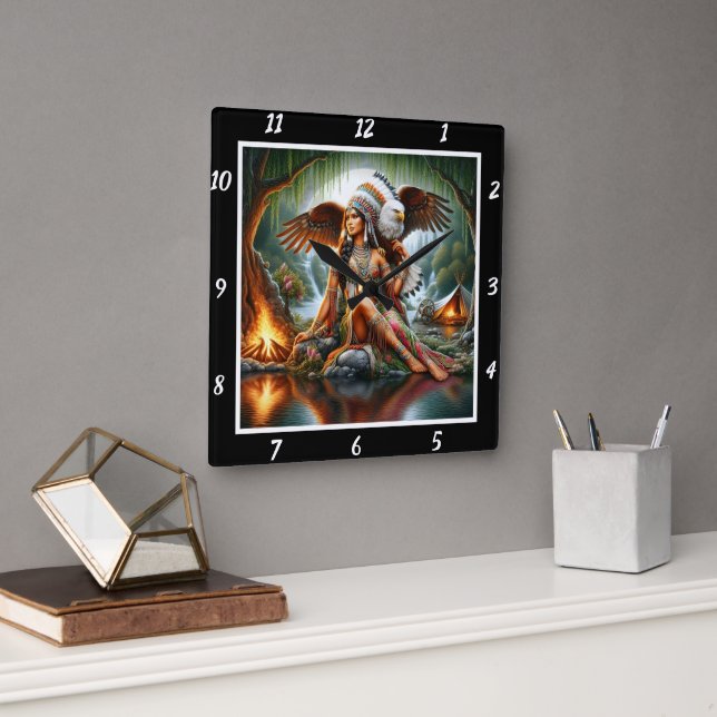 Reloj Cuadrado Travesías nativas: La brisa de Eagle en el camino  (Oficina)