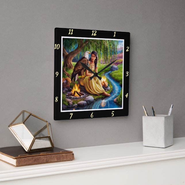 Reloj Cuadrado Trayectos nativos: Pistas de águila, susurro de Wi (Oficina)