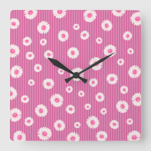 Reloj Cuadrado Trazo de margarita rosada