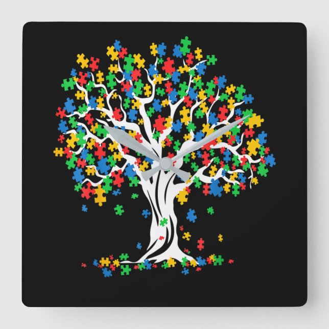 Reloj Cuadrado Tree Of Life Autism Awareness Month (Anverso)