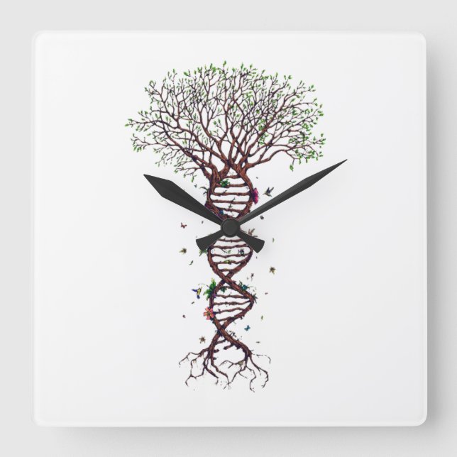 Reloj Cuadrado Tree of Life DNA Genetics Biology Environment (Anverso)