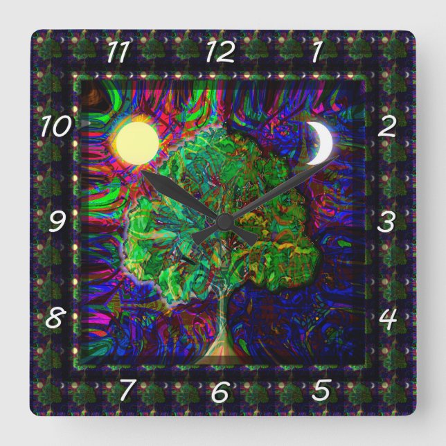 Reloj Cuadrado Tree of Life Night and Day (Anverso)