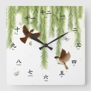 Reloj Cuadrado Tree Sparrows Kanji Numbers Romaji Pronunciation S
