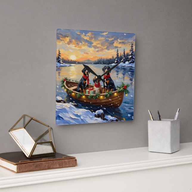 Reloj Cuadrado Treeing Walker Coonhound Christmas Boat Holiday (Oficina)