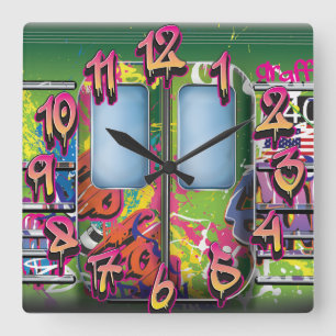 Reloj Cuadrado Tren de Metro con Grafitis