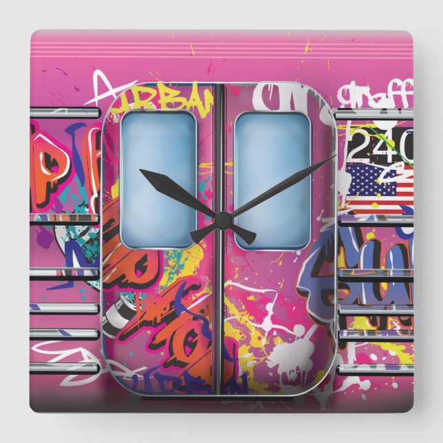 Reloj Cuadrado Tren de Metro con Grafitis (Anverso)