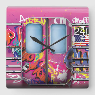 Reloj Cuadrado Tren de Metro con Grafitis