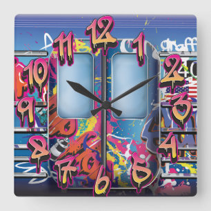 Reloj Cuadrado Tren de metro con grafitis