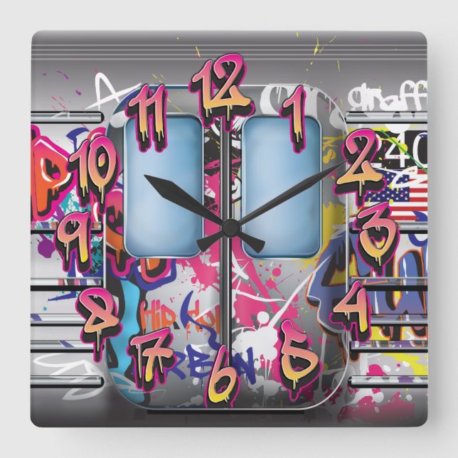 Reloj Cuadrado Tren de metro de Graffiti (Anverso)