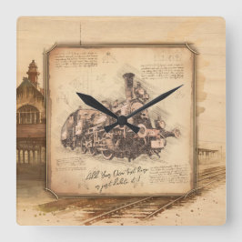 Reloj Cuadrado Tren de vapor vintage / Locomotora Art. Regalo de 