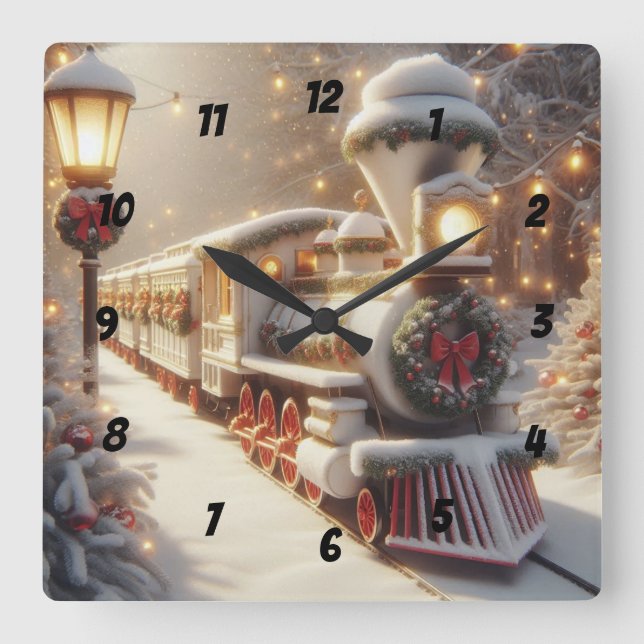 Reloj Cuadrado Tren mágico de Navidades de invierno en Wonderland (Anverso)