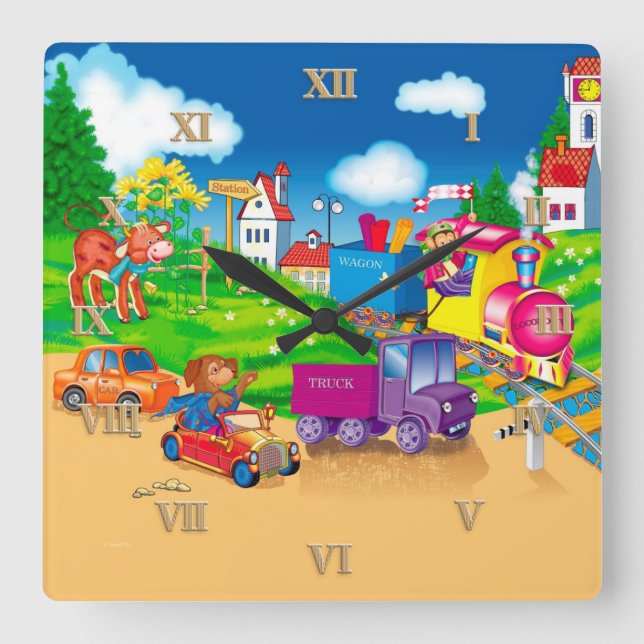 Reloj Cuadrado tren y coche (Anverso)