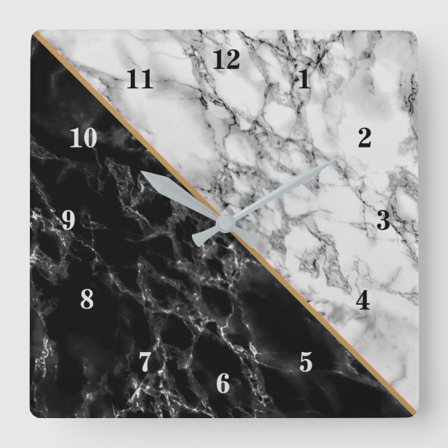 Reloj Cuadrado Trendy Black & White Marble Stone (Anverso)