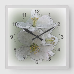 Reloj Cuadrado tres flores blancas