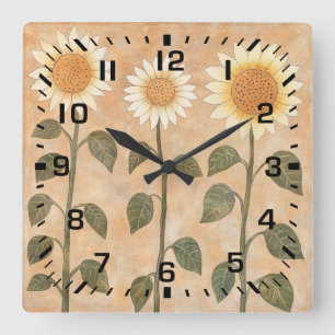 Reloj Cuadrado Tres girasoles terracota Cottagecore