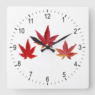 Reloj Cuadrado Tres hojas caídas rojas