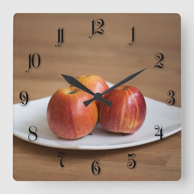 Reloj Cuadrado Tres manzanas maduras (Anverso)