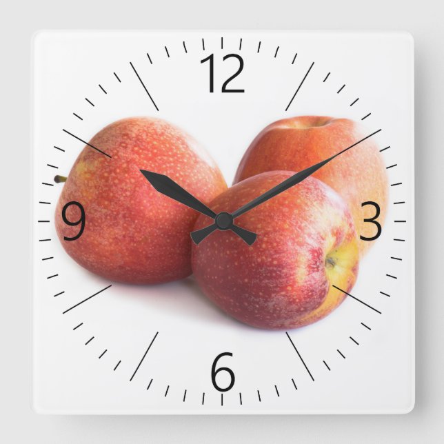 Reloj Cuadrado Tres manzanas rojas (Anverso)