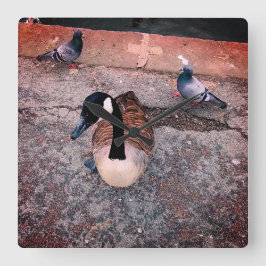 Reloj Cuadrado Tres pájaros, a un lado del agua