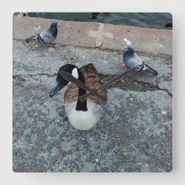 Reloj Cuadrado Tres pájaros, a un lado del agua
