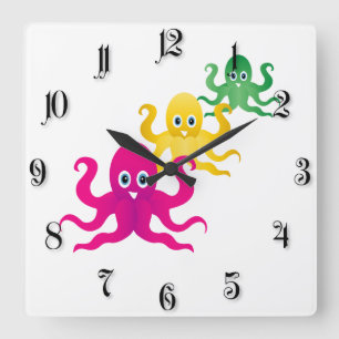 Reloj Cuadrado Tres pulpos divertidos
