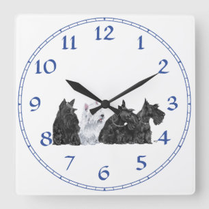 Reloj Cuadrado Tres Scotties y un Westie