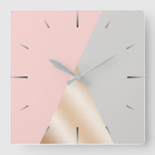 Reloj Cuadrado Triángulos geométricos Rubor de color rosa, gris y