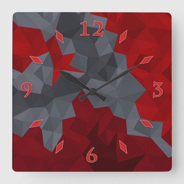 Reloj Cuadrado Triángulos rojos dispuestos al azar. (Anverso)