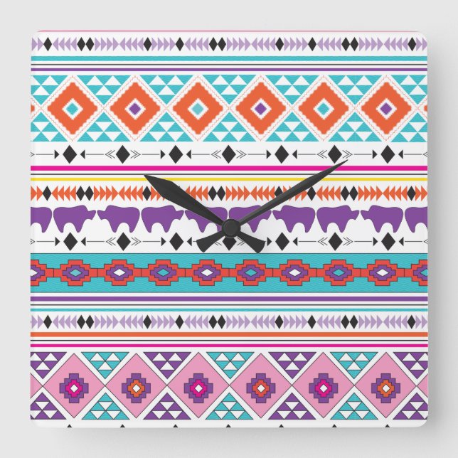 Reloj Cuadrado Tribal Azteca Sudoeste (Anverso)