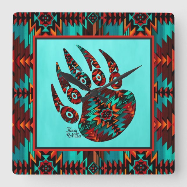 Reloj Cuadrado Tribal Bear Paw Square Wall Centre (Anverso)