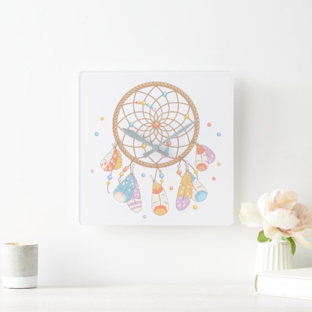 Reloj Cuadrado Tribal Dreamcatcher Boho Baby Nursery (Hogar)