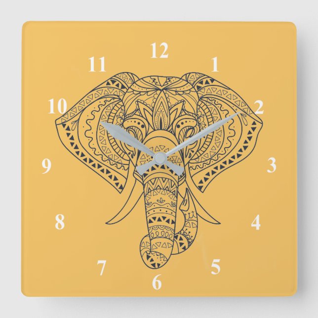 Reloj Cuadrado Tribal elephant African animal art (Anverso)