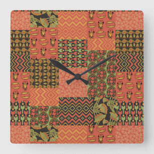 Reloj Cuadrado Tribal Faux Patchwork Square Wall Clock