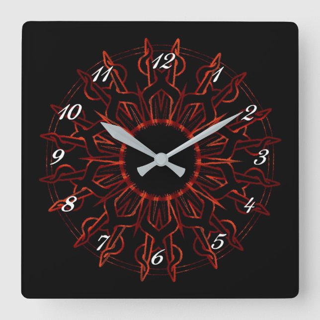 Reloj Cuadrado Tribal Red Sun Wall Clock (Anverso)