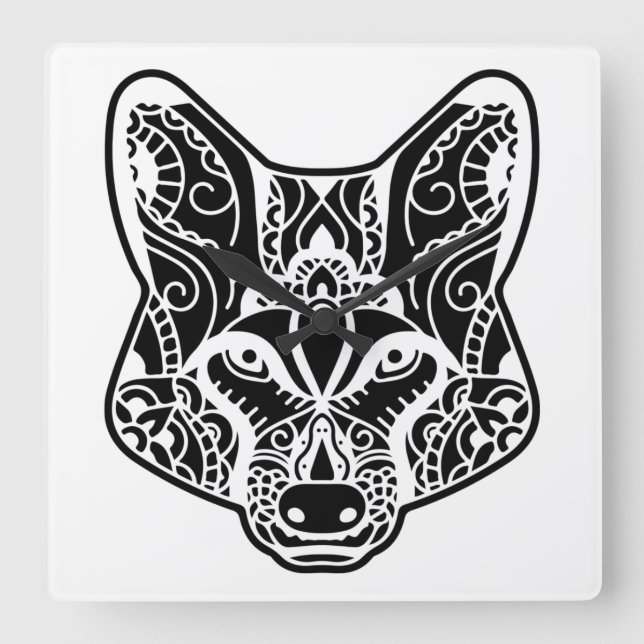 Reloj Cuadrado Tribal WOLF  (Anverso)