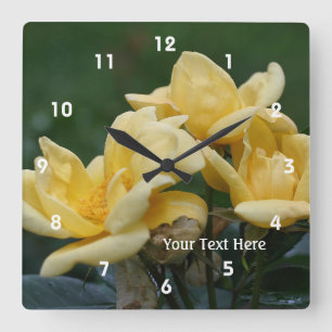 Reloj Cuadrado Trío de flores de rosa amarilla personalizado