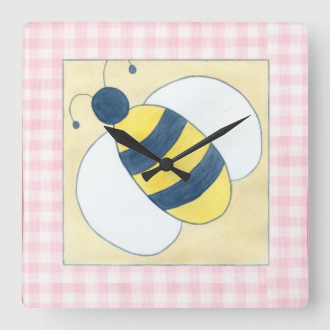 Reloj Cuadrado Trio of Bees with Flowers (Anverso)