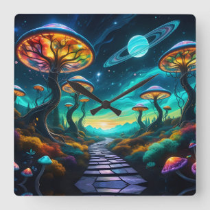 Reloj Cuadrado Trippy Mushroom Planet II