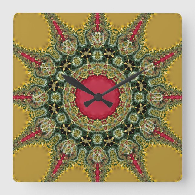 Reloj Cuadrado Trippy Time Fractal Lace Groovy Mandala (Anverso)