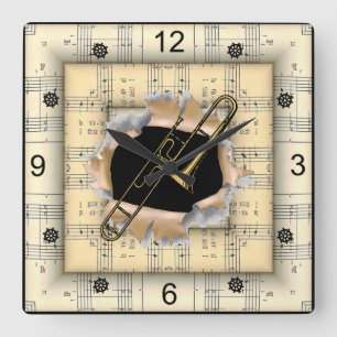 Reloj Cuadrado Trombone ~ Breaking Through ~ Strange Sheet Music 
