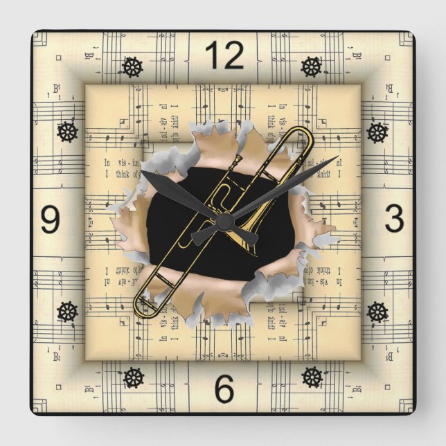 Reloj Cuadrado Trombone ~ Breaking Through ~ Strange Sheet Music  (Anverso)