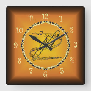 Reloj Cuadrado Trombone En Naranja De Desplazamiento Musical Y Rú
