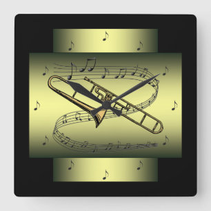 Reloj Cuadrado Trombone ~ Musical Swirl ~ Notas ~ * ~ ~