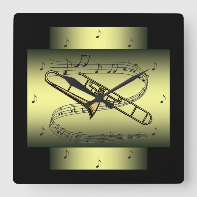 Reloj Cuadrado Trombone ~ Musical Swirl ~ Notas ~ * ~ ~ (Anverso)