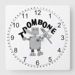 Reloj Cuadrado Trombone Robot Text