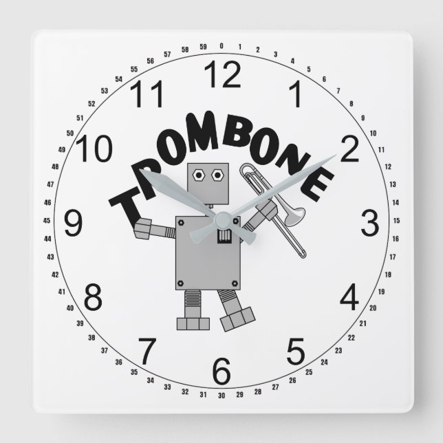 Reloj Cuadrado Trombone Robot Text (Anverso)
