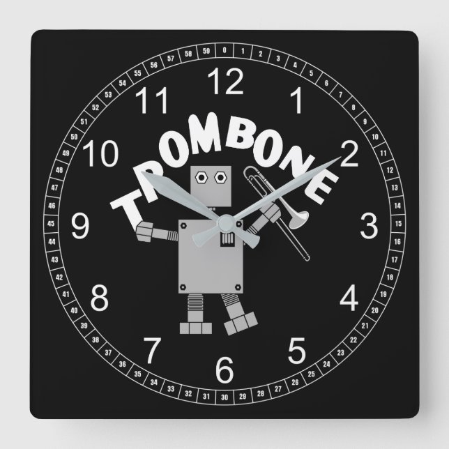 Reloj Cuadrado Trombone Robot Text (Anverso)