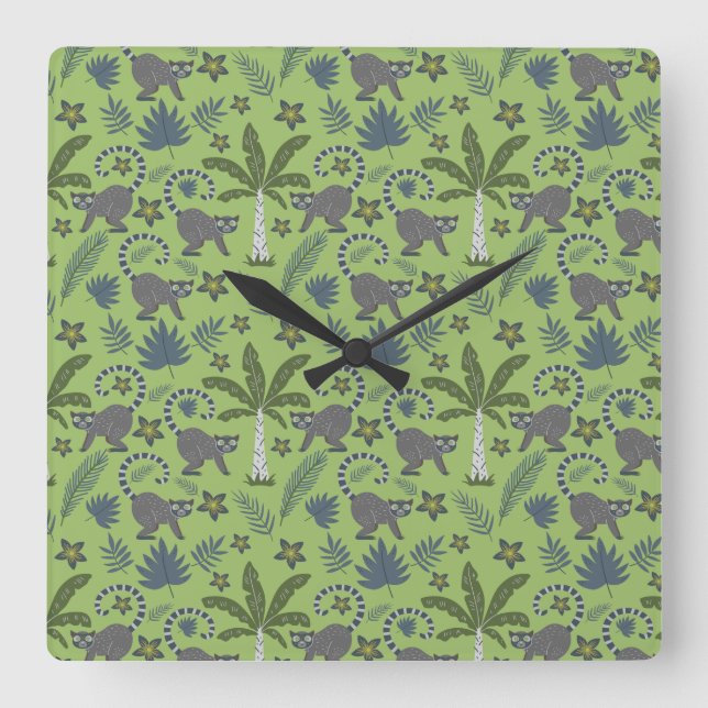 Reloj Cuadrado Tropical animals seamless pattern green and grey (Anverso)