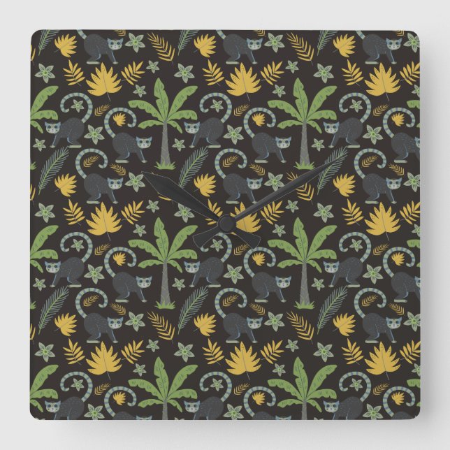 Reloj Cuadrado Tropical animals seamless pattern monkey palm tree (Anverso)