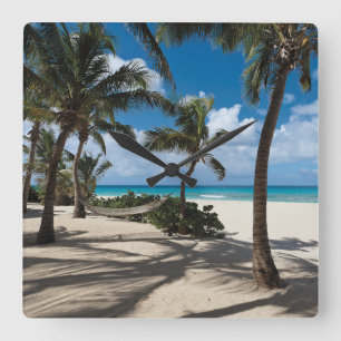 Reloj Cuadrado Tropical Beaches   Anguilla Beach, Palm Tree